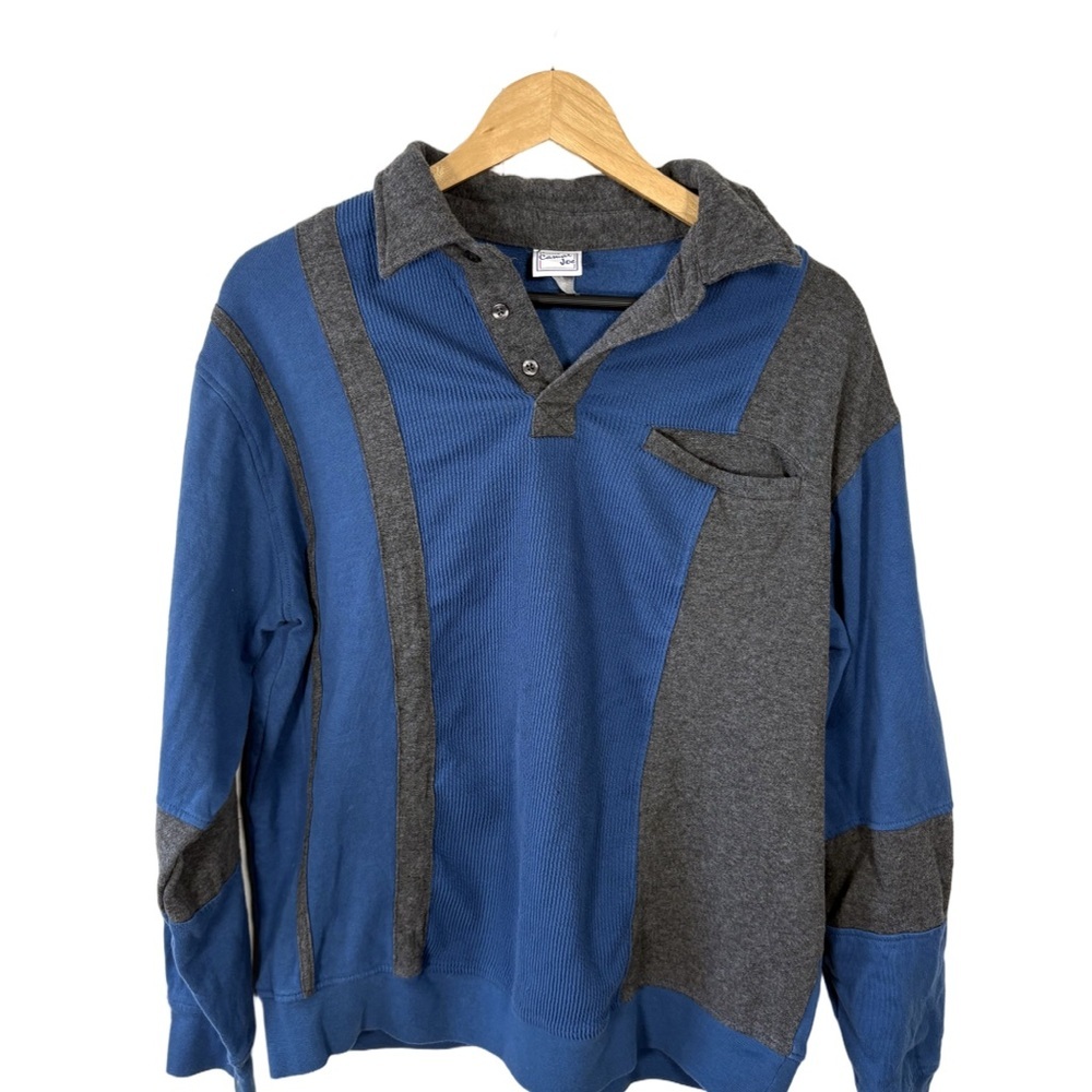 Haband Casual Joe Patchwork Long Sleeve Polo Shirt Blue/Gray